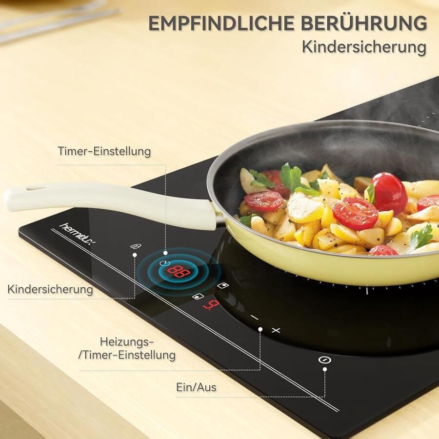Ingebouwde 29 cm zwarte glaskeramische elektrische kookplaat met sensor touch control en kinderslot