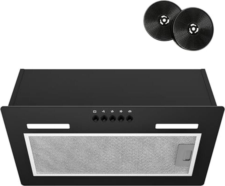 Ingebouwde Keuken Afzuigkap 52 cm Zwarte Afzuigkap met LED-verlichting 3 Snelheden 350m³ h Energieklasse A Geluidsarm