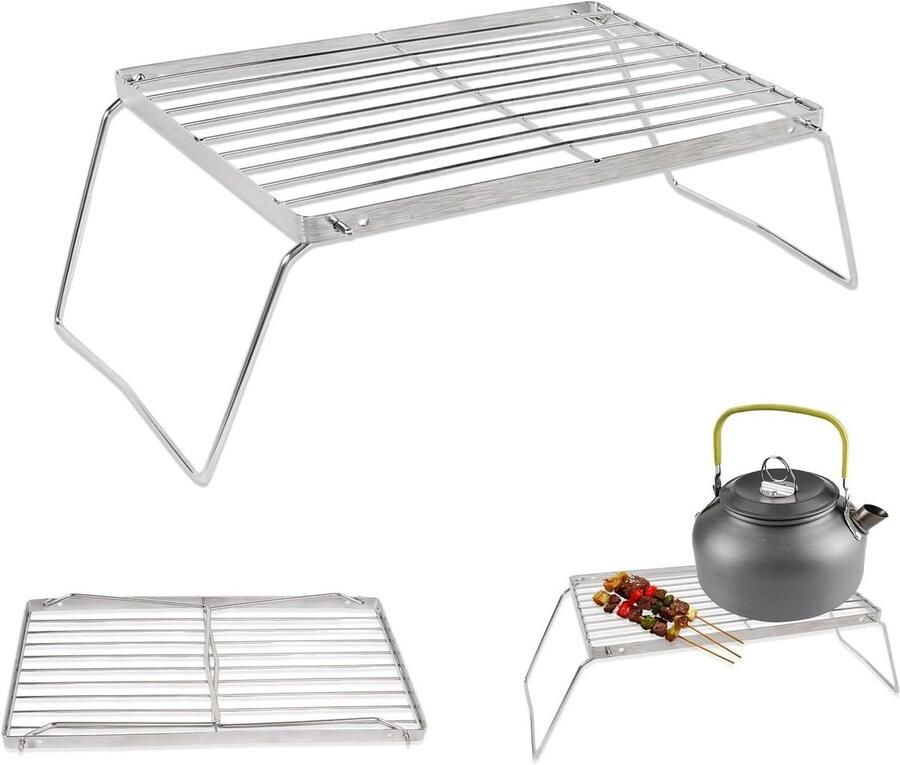 Inklapbaar Grillrooster Camping Grill Buiten Koken Roestvrij Staal 30 x 16 cm Zilver