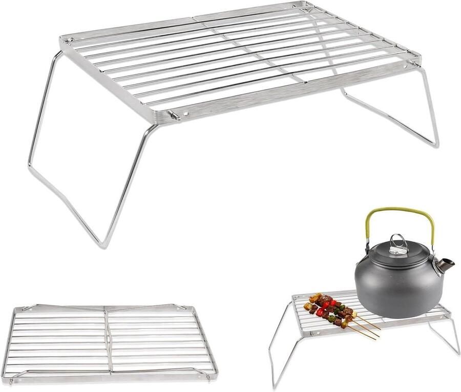 Inklapbaar grillrooster Camping grill Buiten koken Roestvrij staal 30 x 16 cm Zilver