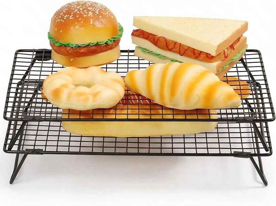 Inklapbaar Koelrek Bakrek Ovenrek Bakken Grillen Braden Opvouwbare Poten 37 x 28 cm Zwart