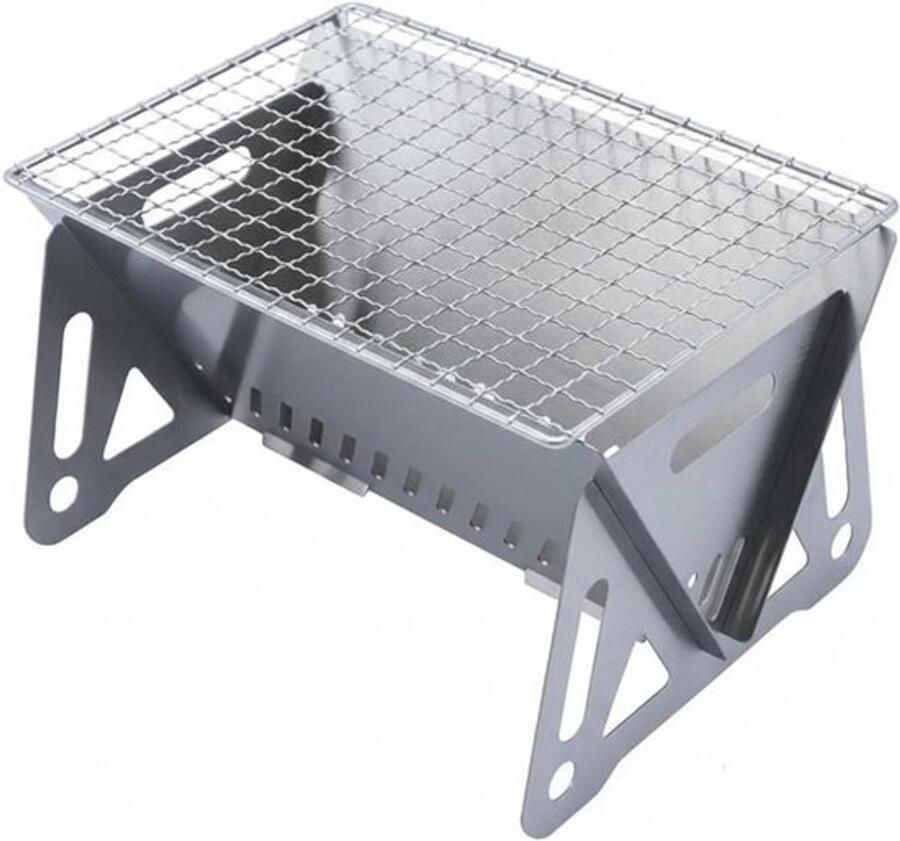 Inklapbare Houtskoolgrill Draagbare Vuurplaats Buiten Koken Stevige Roestvrij Staal 21 x 13 x 165 cm Zilver