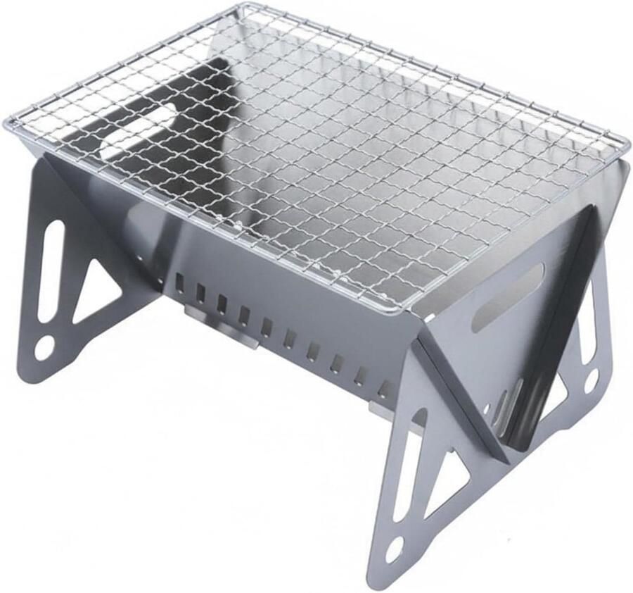 Inklapbare Grill Draagbare Vuurplaats Kamperen en Buiten Roestvrij Staal 21 x 13 x 16.5 cm Zilver