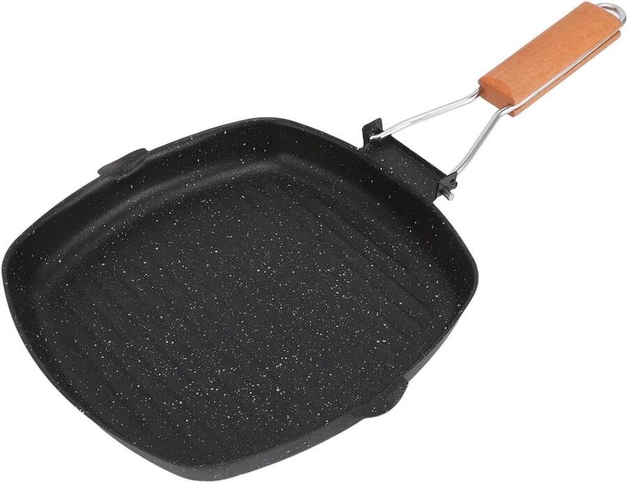 Inklapbare handgreep inductie koekenpannen vierkante anti-aanbak bakplaat koekenpan kookplaat grillpan voor het grillen van spek biefstuk vis en vlees(24 * 24cm)
