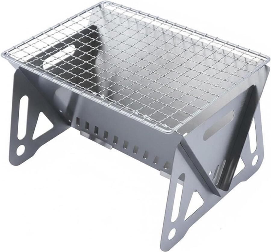 Inklapbare Houtskoolgrill Draagbare Vuurplaats Buiten Koken Stevige Roestvrij Staal 21 x 13 x 165 cm Zilver