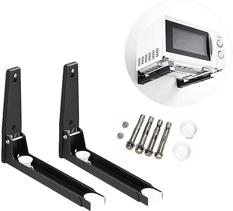 Inklapbare Magnetronhouder RVS (2 Stuks) Uittrekbare Wandsteun voor Oven en Magnetron Zwart