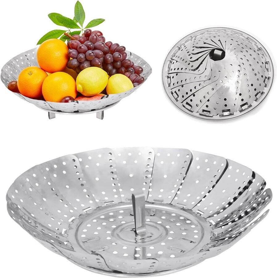 Inklapbare Stoommand Roestvrij Staal voor Magnetron en Pannen Verstelbare Groente & Knoedel Stomer