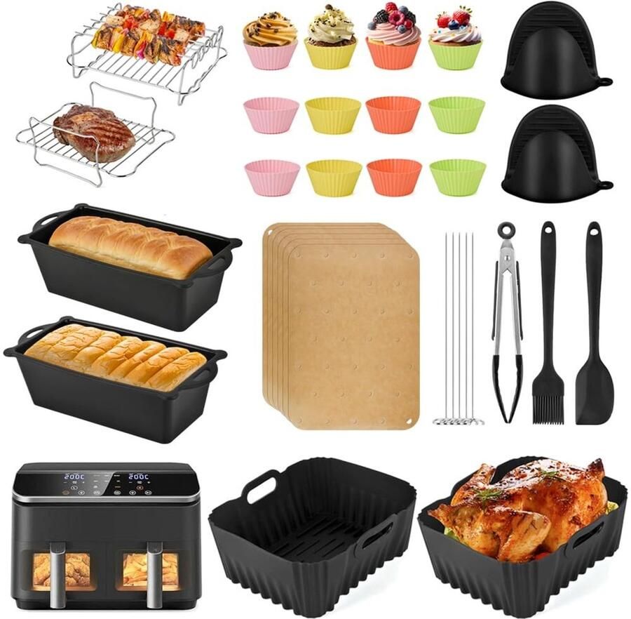 Inovra- Airfryer 28 Stuks Accessoires 8 5 L Herbruikbare Siliconen Vormen Houder voor Airfryer BPA-vrij en Vaatwasserbestendig Heteluchtfriteuse