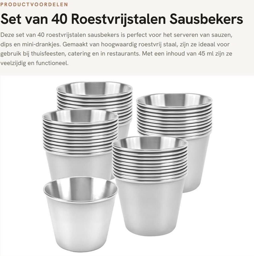 Dailygoods- Dompelsauskopjes 40 stuks Kleine Roestvrij staal