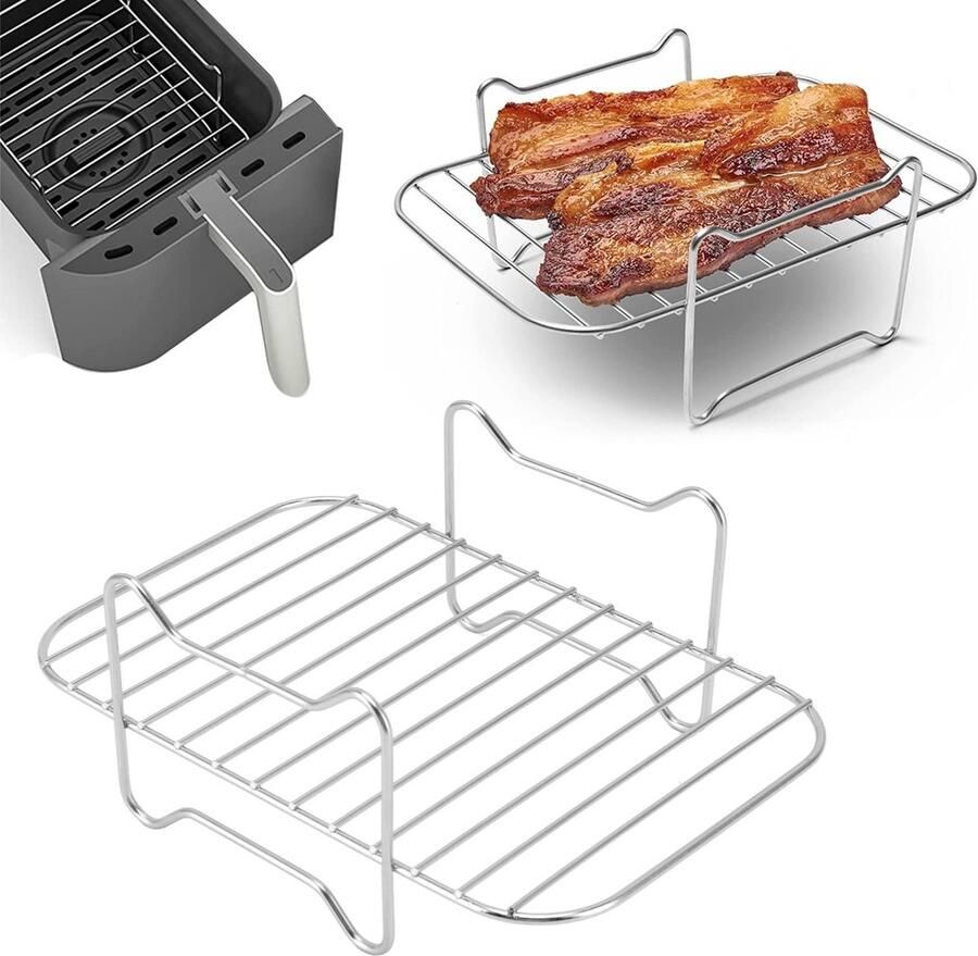 Inovra- Luchtfriteuserek Roestvrij Staal Airfryer Accessoires Geschikt voor Ninja DZ201 Multifunctioneel 20x13x7.5cm Hittebestendig tot 500°C Frituurrek