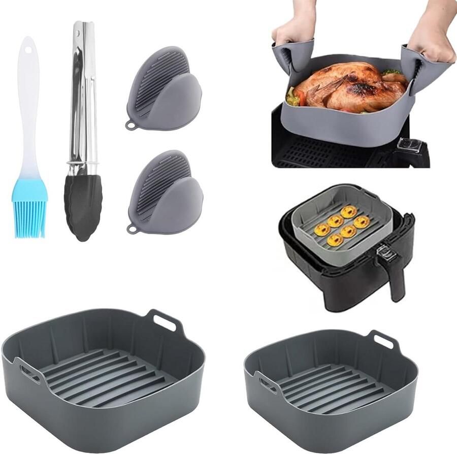 Inovra Plus Siliconen vormen set voor heteluchtfriteuse en oven inclusief 6 stuks ovenwanten voedseltangen en olieborstel Herbruikbaar en makkelijk te reinigen