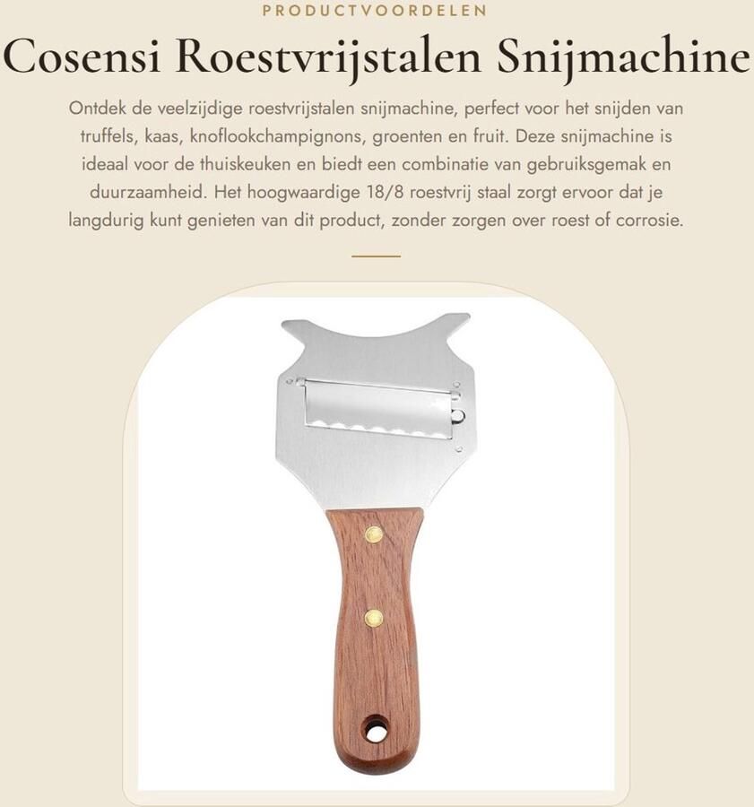 Dailygoods- Snijmachine Roestvrij Staal Verstelbaar Mes Antislip Houten Handvat Duurzaam Lichtgewicht 19 5 x 8 x 1 2 cm Schaaf