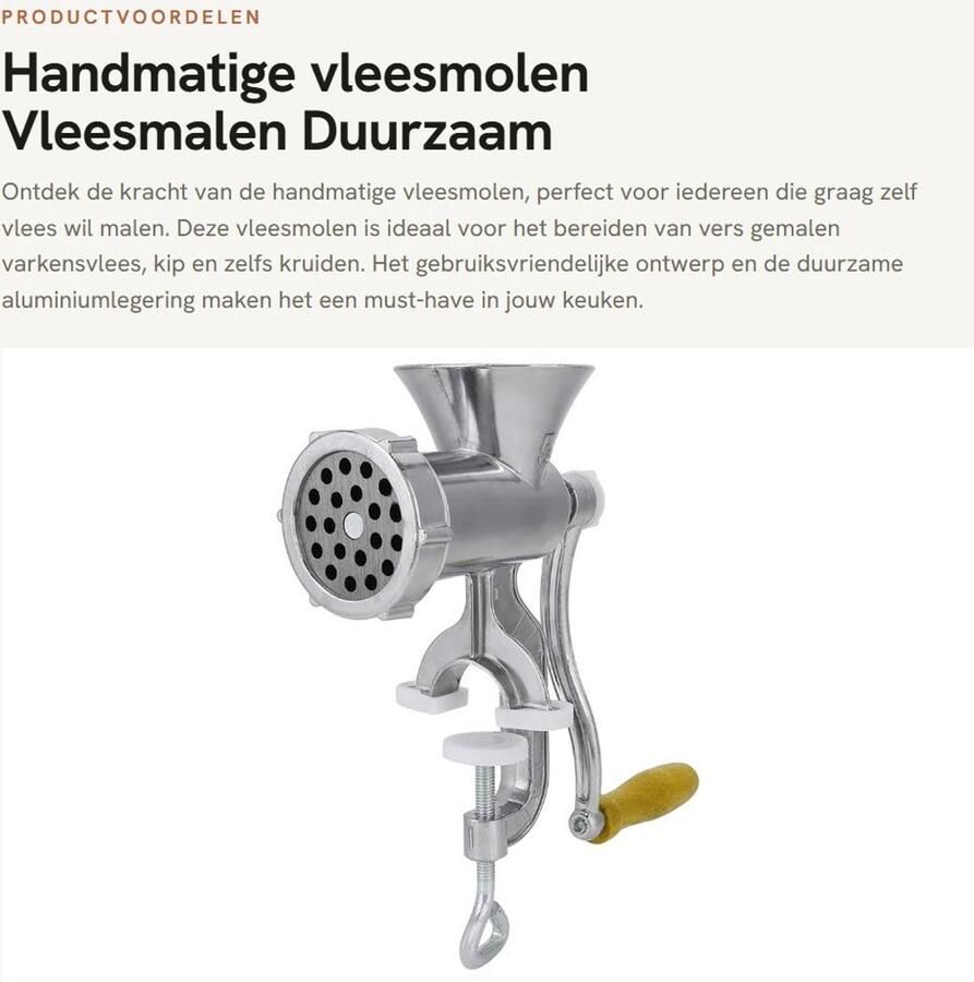 Inovra- Vleesmolen Handmatig Aluminiumlegering Ergonomische Grip Eenvoudig te Reinigen Geschikt voor Varkensvlees Kip Hoogwaardige Meskoppen Vleesfabriek