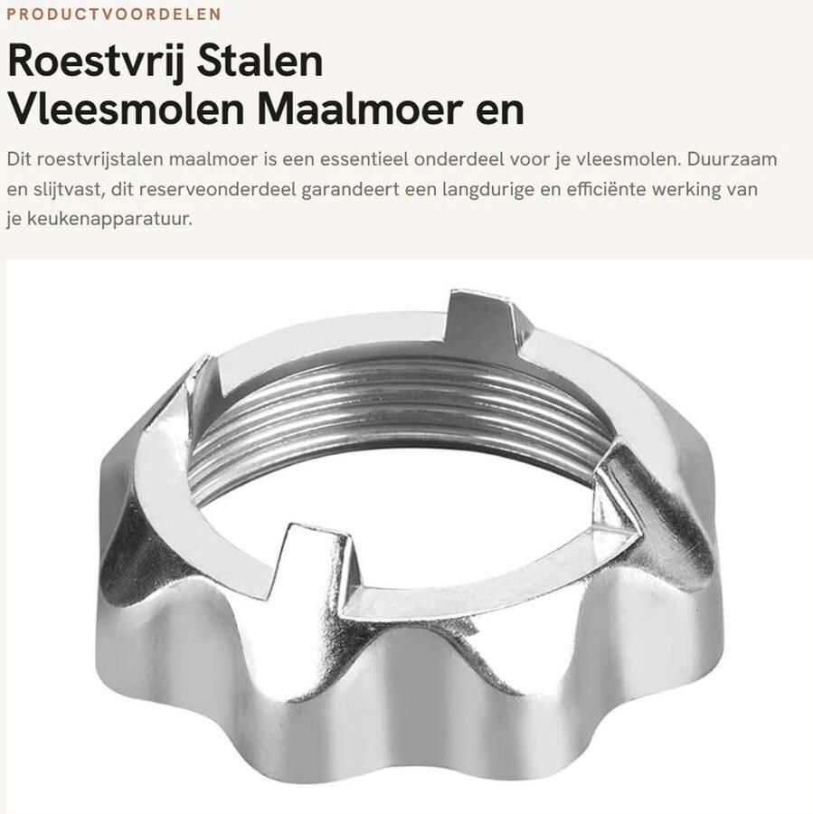 Inovra- Vleesmolen Roestvrij Staal Maalmoer Reserveonderdelen Huishoudelijk Keukengereedschap Duurzaam Eenvoudige Installatie Vleesmolenonderdeel