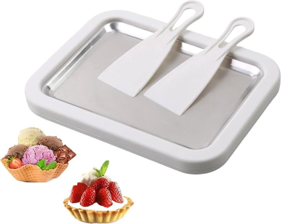 Instant Koude Plaat IJs Rol Maker Rolled Ice Cream Maker Opgerolde ijslade Gelato Sorbet Frozen Yoghurt Fruit Milkshake Roll Machine Zelf IJs Maken met 2 Schrapers wit