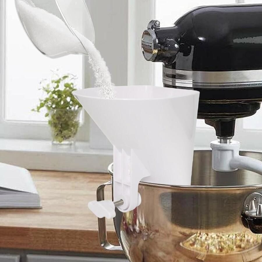 Instelbare meeltrechter voor keukenmachines praktische kunststof meeltrechter voor kantelbare mixers geschikt voor glazen keramieken en roestvrijstalen kommen