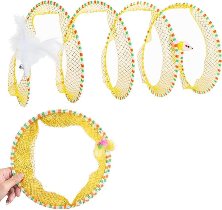 Interactieve Kattentunnel met Veren en Muizen Opvouwbare Tunnel voor Katten 65x25 cm