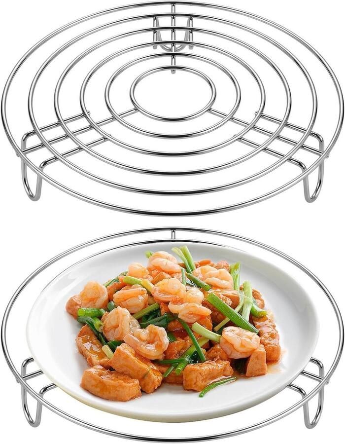 Inzetrooster Set Stoom en koelrek Koken in potten Roestvrij staal 2 stuks 20cm Zilver