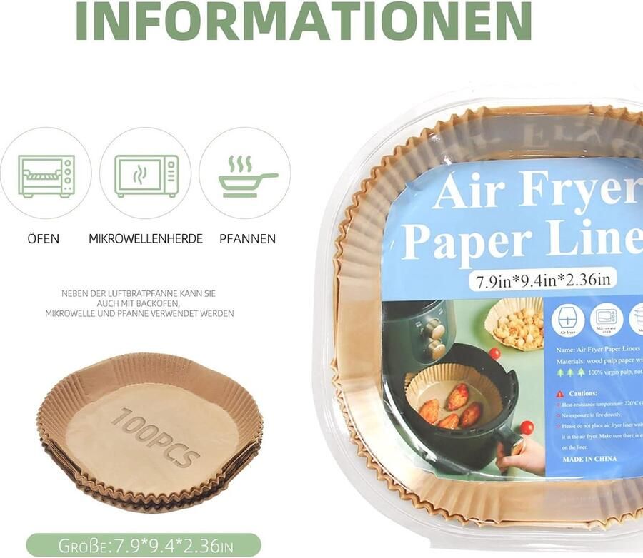 Irfryer bakpapier 100 stuks BPA-vrij 20-24 cm airfryer bakpapier antiaanbaklaag waterdicht oliebestendige wegwerpschalen airfryer bakpapier voering voor 4 7 l 7 3 l