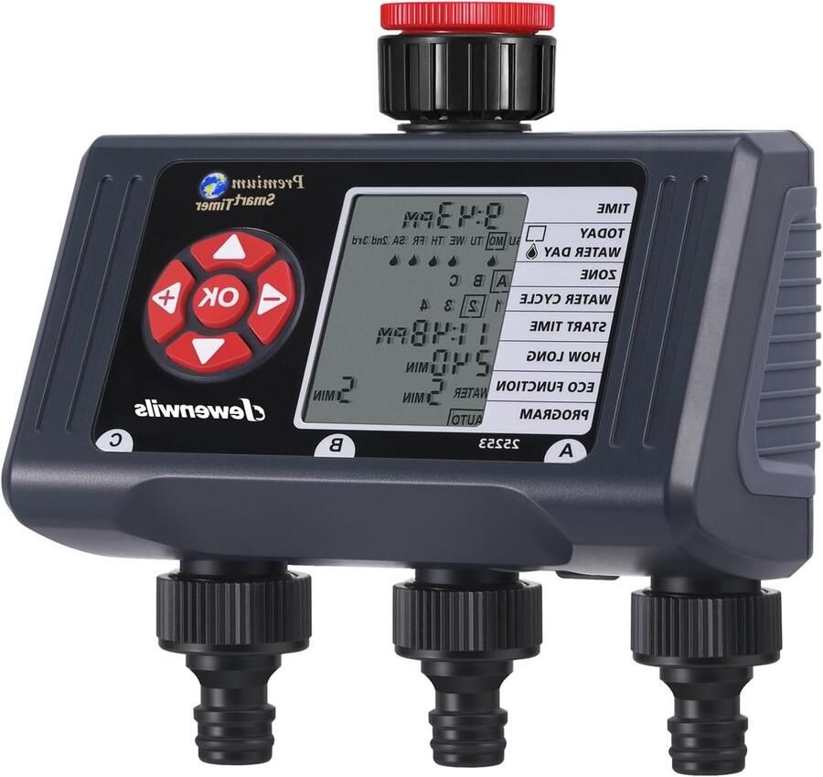 Irrigatiecomputer met 3 Uitgangen 4 Programma's per Zone Tuin Irrigatie Klok en Automatische Timer met Regenvertraging en Handmatige Modus