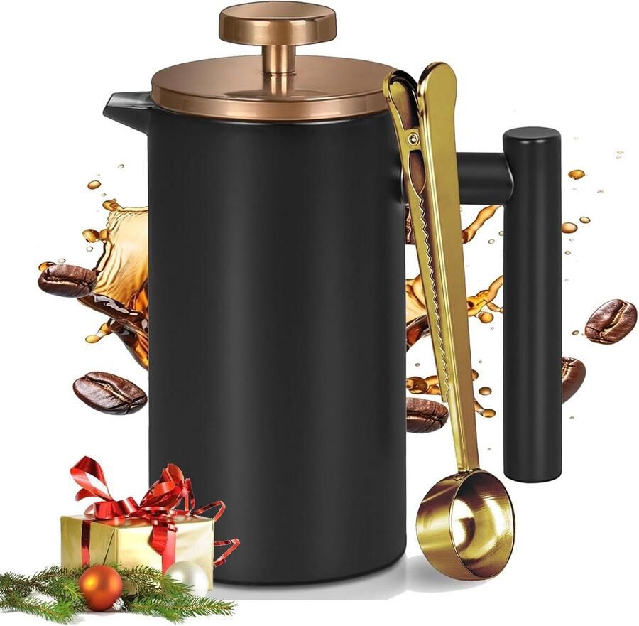 Isolatie French Press Koffiezetapparaat 1 Liter RVS Dubbelwandig Inclusief Extra Filters