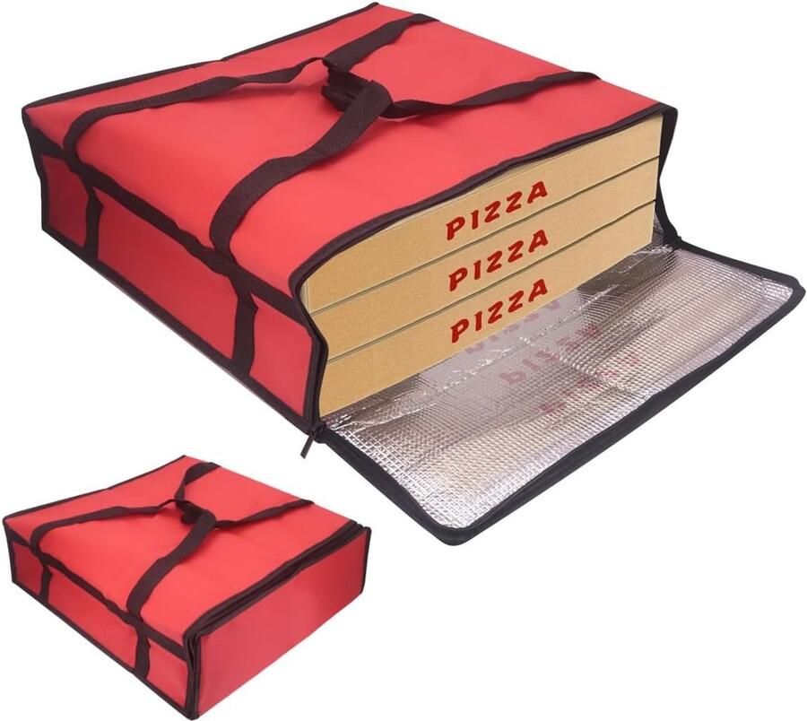 Isolerende bezorgtas voor pizza 20 x 20 x 8 voor warme en koude gerechten stevige voedseltransporttas met thermische voering ideaal voor restaurants en catering