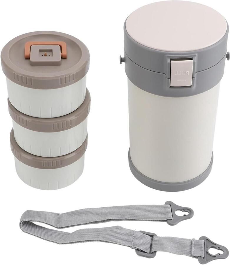 Isolerende Lunchbox Thermos Container Warme Maaltijden 3 Laags Ontwerp 2.3 Liter Wit