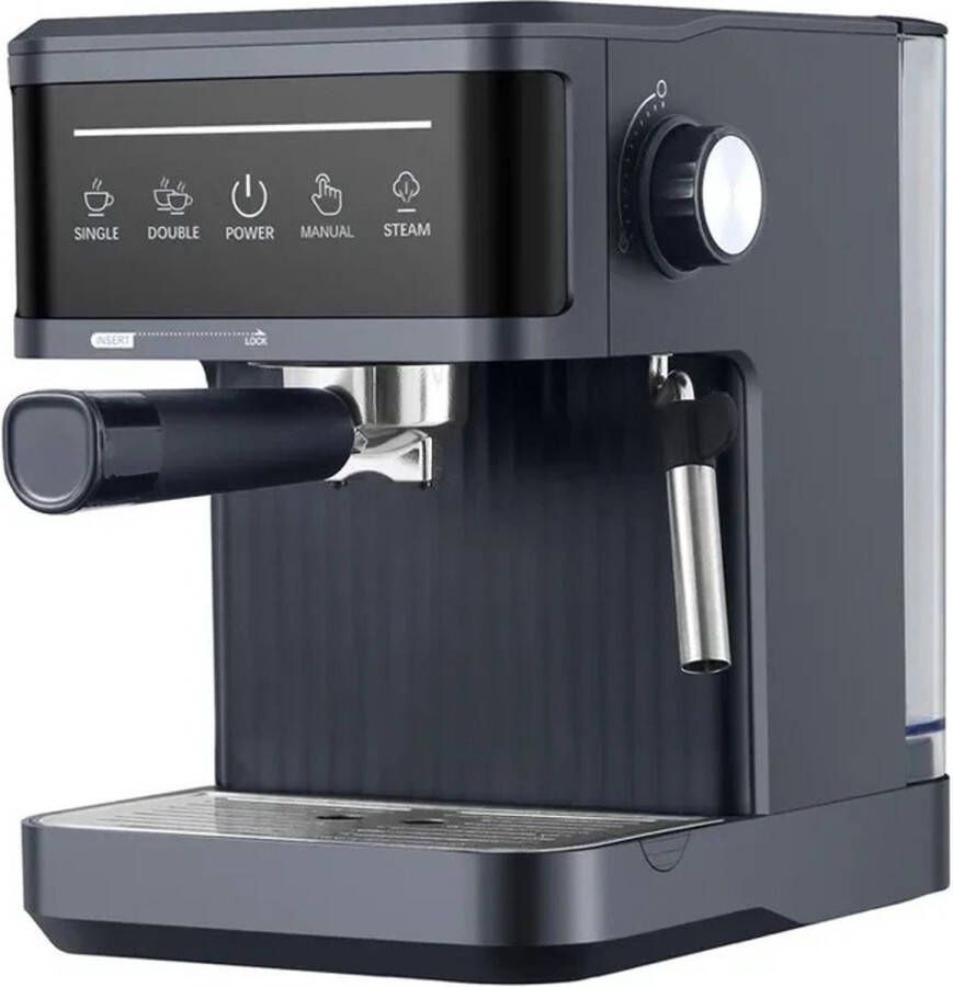 Italiaanse Espresso Machine Koffiezetapparaat met melkopschuimer Semi-Automatisch Warmhoudplaat 20 Bar Gemalen koffie Cappuccino Latte RVS Zwart