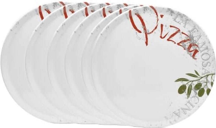 Italian Pizza Plates 33 cm Set of 6 – Microwave and Dishwasher Safe Porcelain