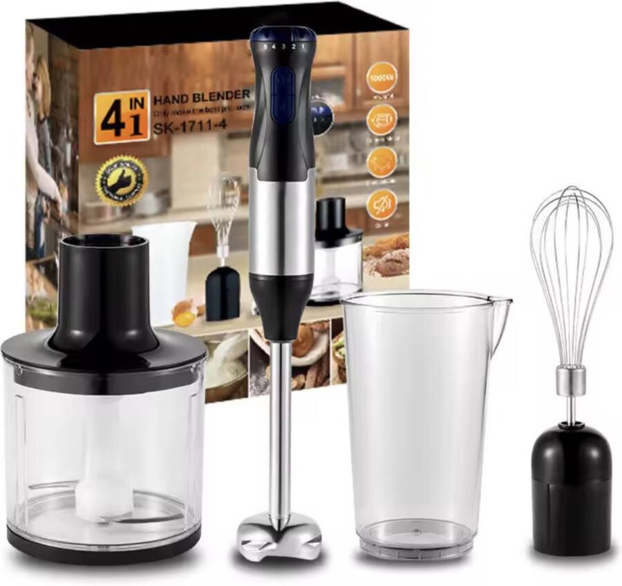 J&R 4-in-1 Handblender Handmixer Blender set Staafmixer Keuken mixer RVS 1000W