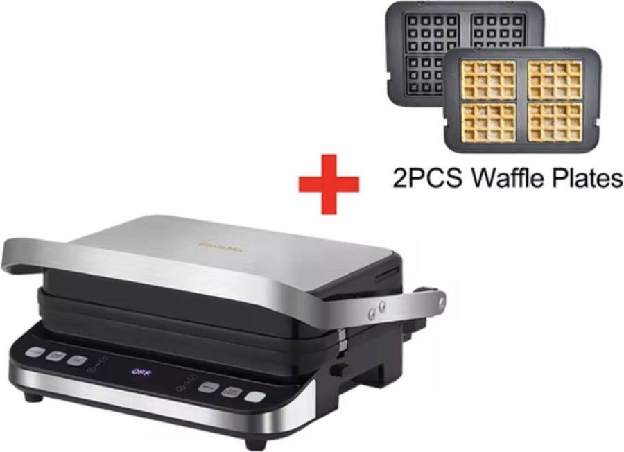 J&R Electrische grillplaat Panini grill Tosti maker Wafelijzer Digitale bakplaat 2000W 180graden te openen tafel Barbecue
