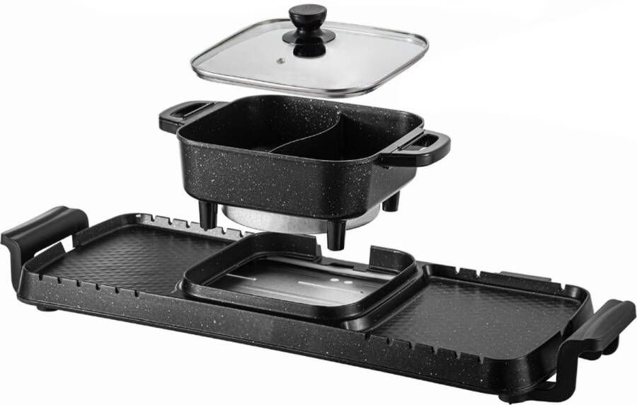 J&R Elektrische grill met stoompan BBQ grill Gourmet Aluminium Anti-aanbak 2400W