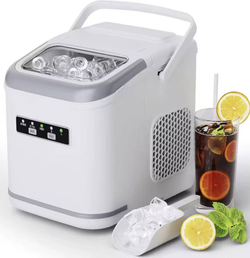 J&R Ijsmachine Ijsblokjes machine Compacte ijsblokjesmachine Ijsblokjesmaker 1.4 liter 2 maten blokjes Zelfreinigend Wit