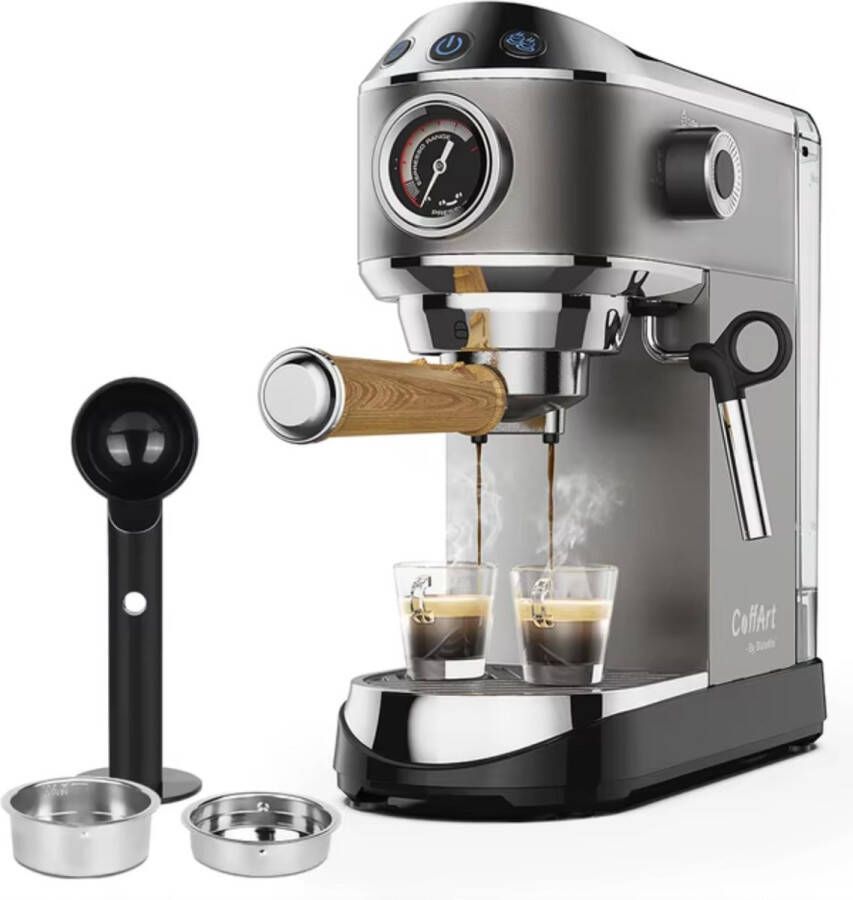 J&R Koffiemachine Halfautomatisch Espresso Koffie Espressomachine Melkopschuimer Cappuccino Latte Mokka Grijs