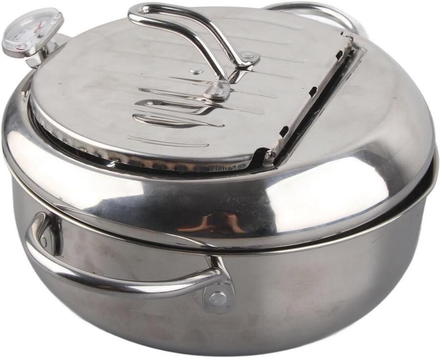 Japanese Style Deep Fryer Mini Fryer Pot Stainless Steel Deep Fryer Kitchen Utens Compatible With Thermometer Induction Cooker(S 20cm)