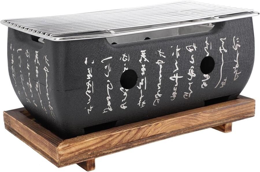 Japanse BBQ Grill Mini Houtskoolgrill Buiten Koken Gelijkmatige Verwarming 26 x 15 x 14 cm Zwart