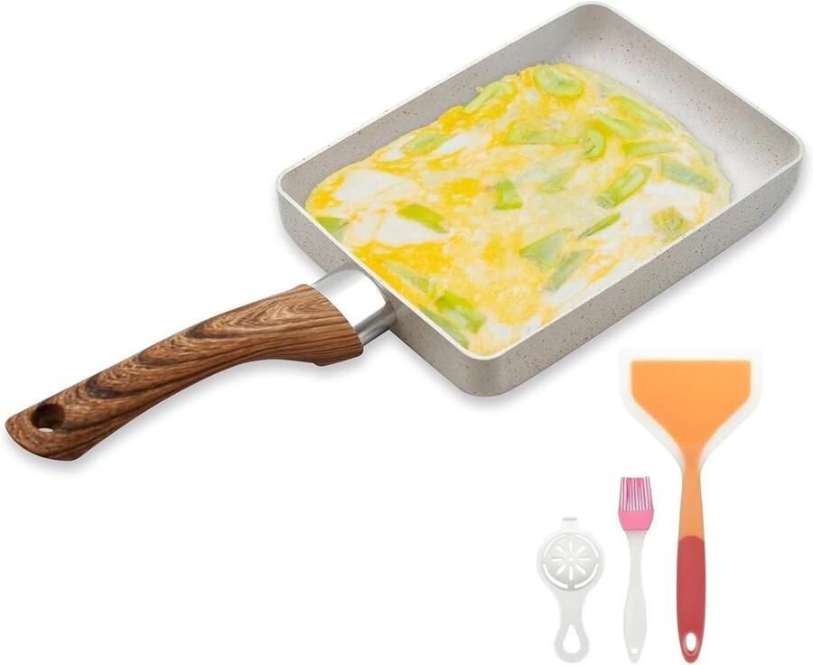 Japanse eierpan Omeletpan Ontbijt maken Antiaanbaklaag Rechthoekig Beige