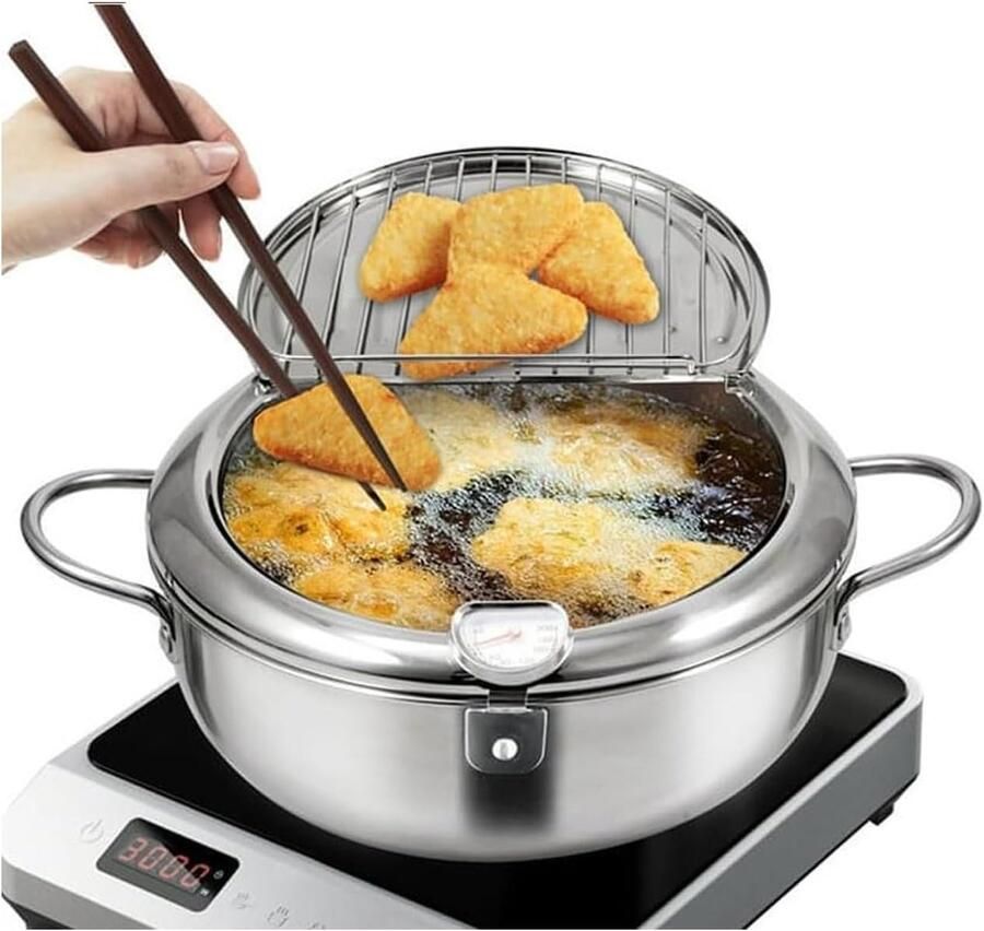 Japanse Frituurpan Roestvrij Staal Veelzijdig Koken Temperatuurregeling Deksel 3.2 Liter