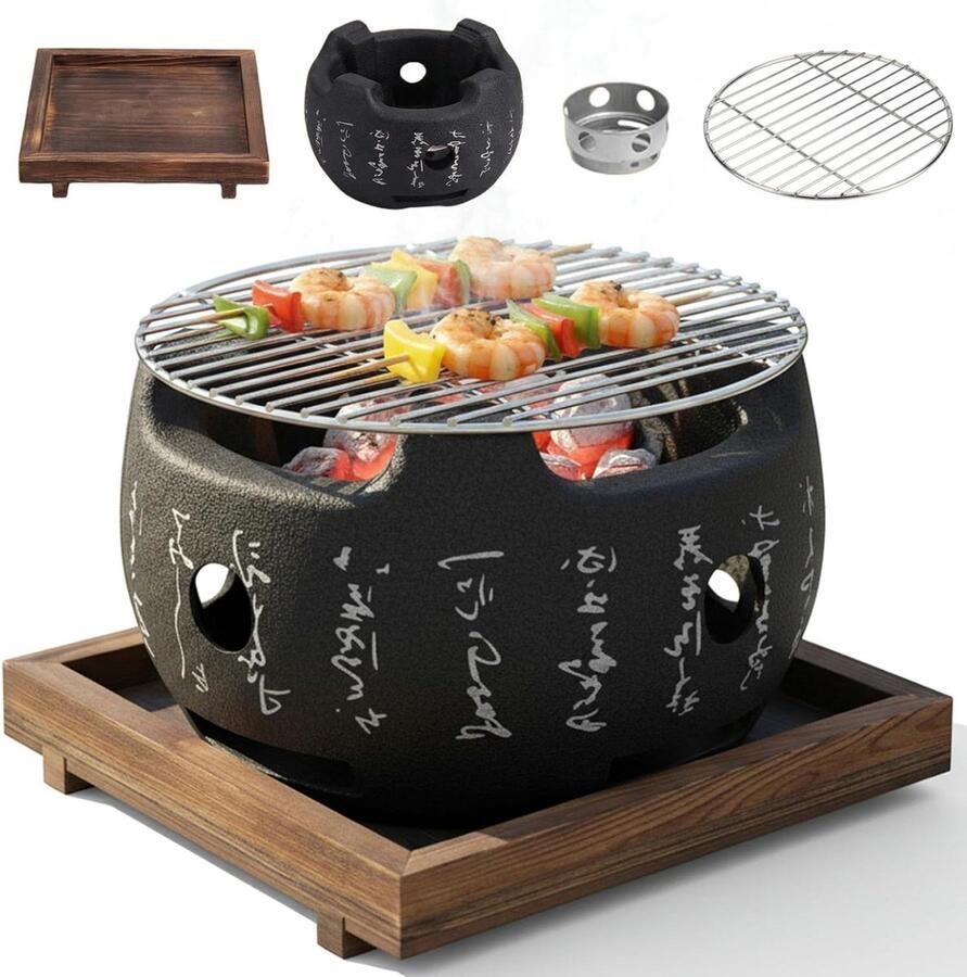 Japanse Grill Yakitori Grill Indoor BBQ Tafelgrillen Compact Draagbaar 23 x 23 x 18 cm Zwart