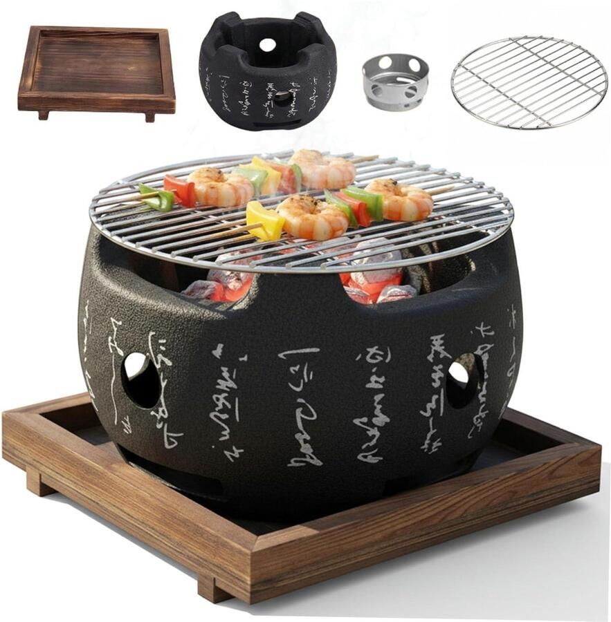 Japanse Grill Yakitori Grill Tafelgrillen Compact Draagbaar 23 x 23 x 18 cm Zwart