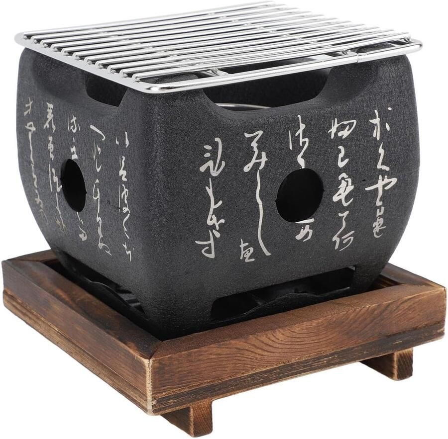 Japanse Houtskoolgrill Mini BBQ Grill Gezellig Grillen Stijlvol Japans Design 16.5x14.5cm Zwart