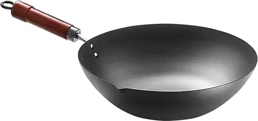 Japanse ijzeren pan Antiaanbak koekenpan Veelzijdig koken Traditioneel gesmeed 53 cm lengte Zwart