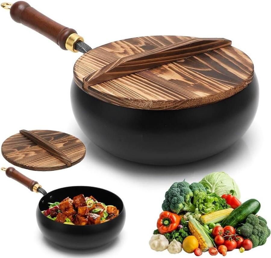 Japanse ijzeren pan Gesmede koekenpan Gezond koken Ongecoat handgesmeed 28 cm Zwart