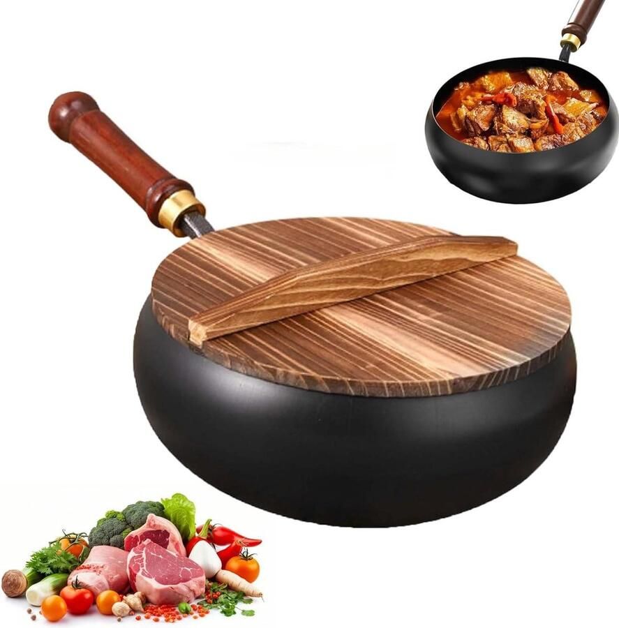 Japanse ijzeren pan Gietijzeren koekenpan Gezond koken Natuurlijke antiaanbaklaag 28 cm Zwart