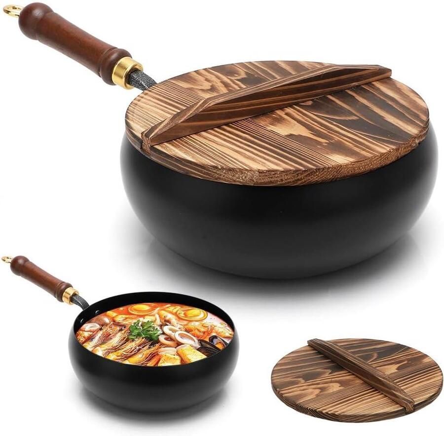 Japanse IJzeren Pan Gietijzeren Koekenpan Koken en Braden Handgesmeed Ontwerp 24 cm Zwart
