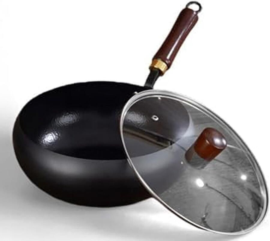 Japanse ijzeren pan Wok Koekenpan Gezond Koken Handgesmeed Puur IJzer 26 cm Zwart