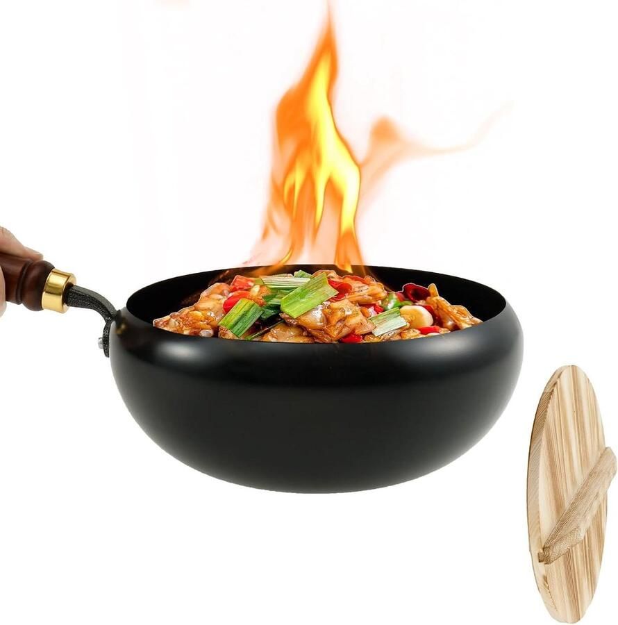 Japanse IJzeren Pan Wok Pan Stoofpan Koken en Braden Handgesmeed Traditioneel 24 cm Zwart