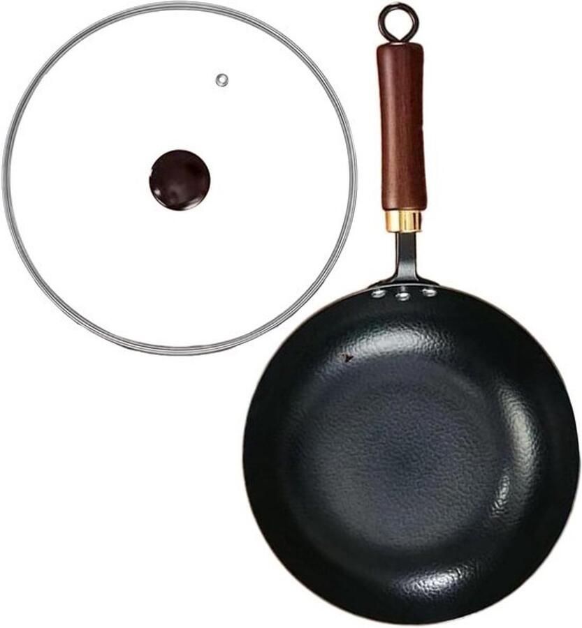 Japanse ijzeren wok Handgesmede pan Thuis koken Ergonomische hittebestendige grip 40x20x10cm Meerkleurig