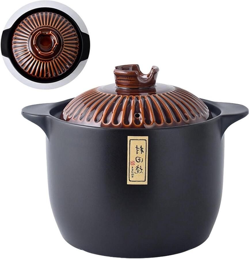 Japanse kleipot Keramische braadpan Thuis koken Superieure warmteverdeling 4.5 liter Zwart
