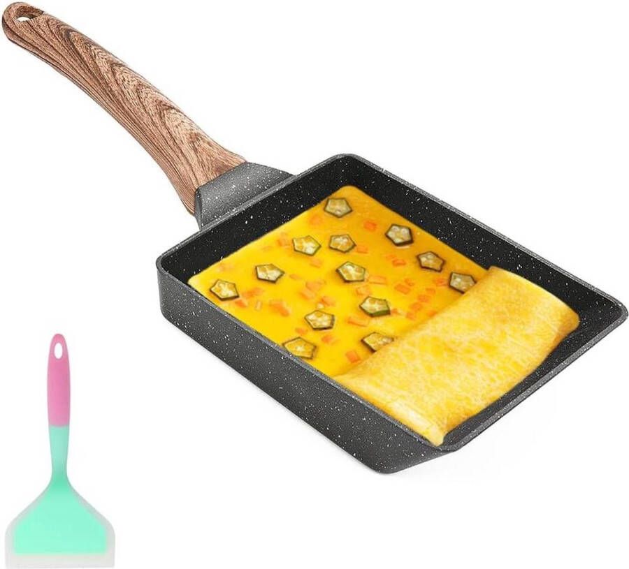 Japanse Omelet Pan Non Stick Rechthoek Kleine Koekenpan Gasfornuis en Inductiekookplaat Compatibel Zwart